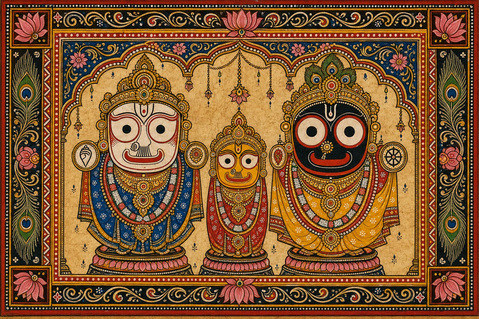 Pattachitra painting of Jagannath, Balabhadra and Subhadra